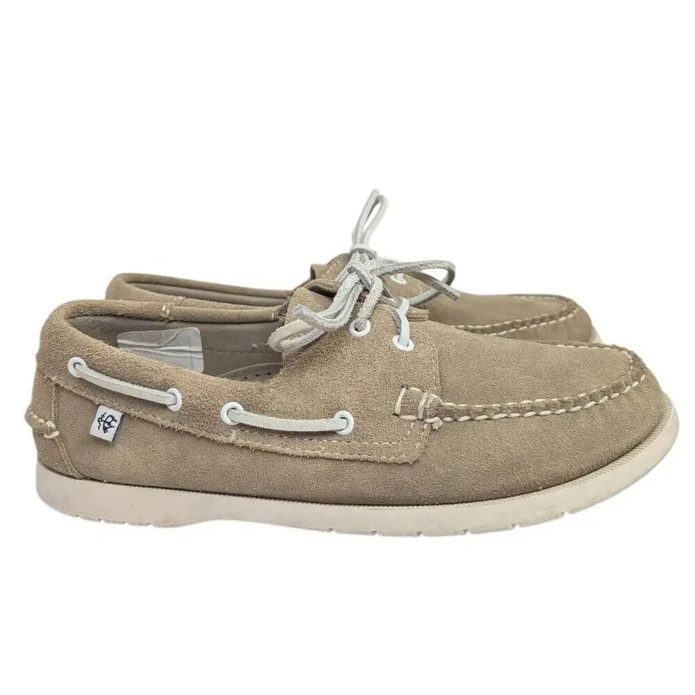 Brooks Brothers Beige Ecru suede leather boat shoes slip on loafers mens 6